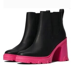 Sorel Brex Heel Chelsea Waterproof Boot Booties Hot Pink Black 7